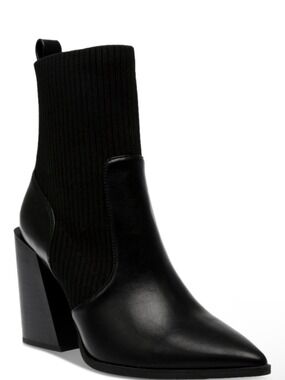 Wild Pair Trinity Black Pointed Toe Ankle Boots Pull-On Knit Booties Sz 6 - NWT